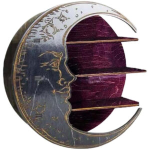 Wall-Mounted Crescent Moon Wooden Display Shelf with Three Tiers