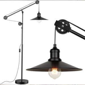 Adjustable Industrial Pulley Floor Lamp with Metal Base