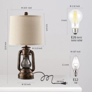 Rustic Lantern-Style Table Lamp Set with USB Charging Ports (Set of 2)