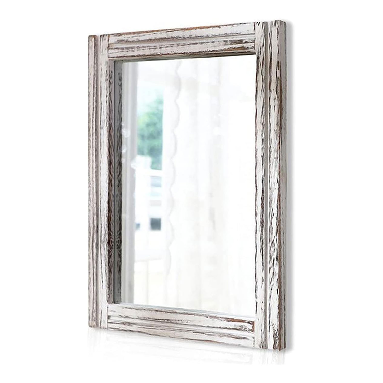 Rectangular Wood-Framed Wall Mirror